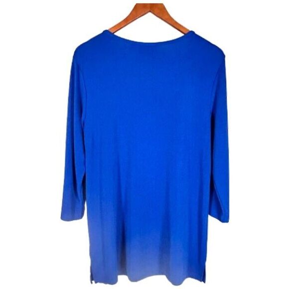 Quacker Factory Knit Tunic Top M Royal Blue with Rhinestones 3/4 Sleeve - Picture 3 of 5